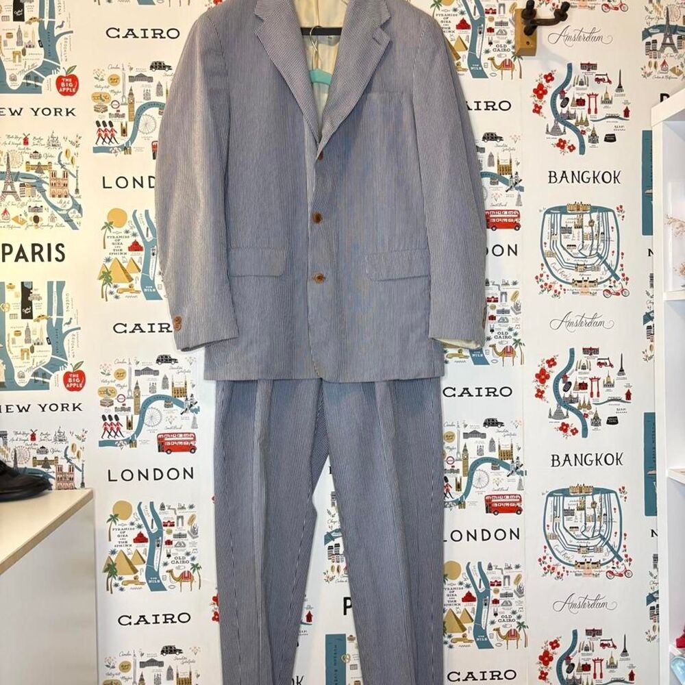J Crew Men's Blue and White Seersucker Suit